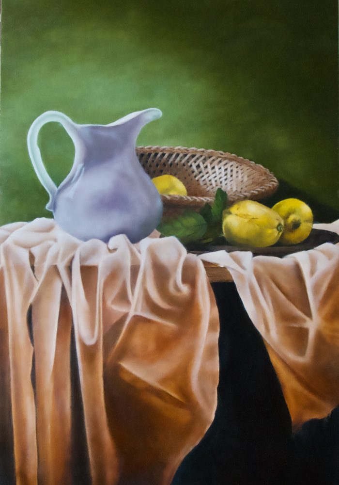 Still life of basket with lemons