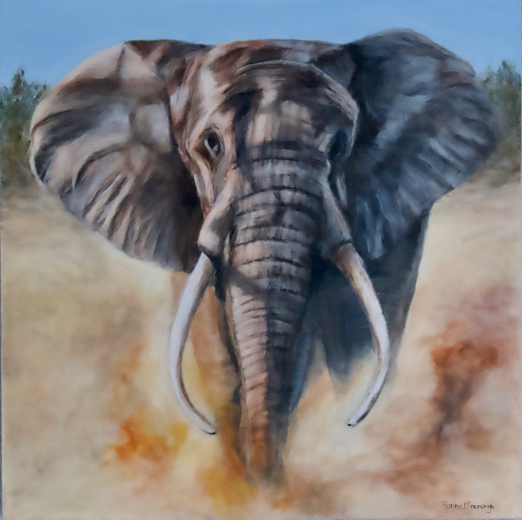 Charging bull elephant painting by art studio florine